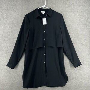 J Jill Layered Button Up Dress Shirt Women Size XS Black NEW